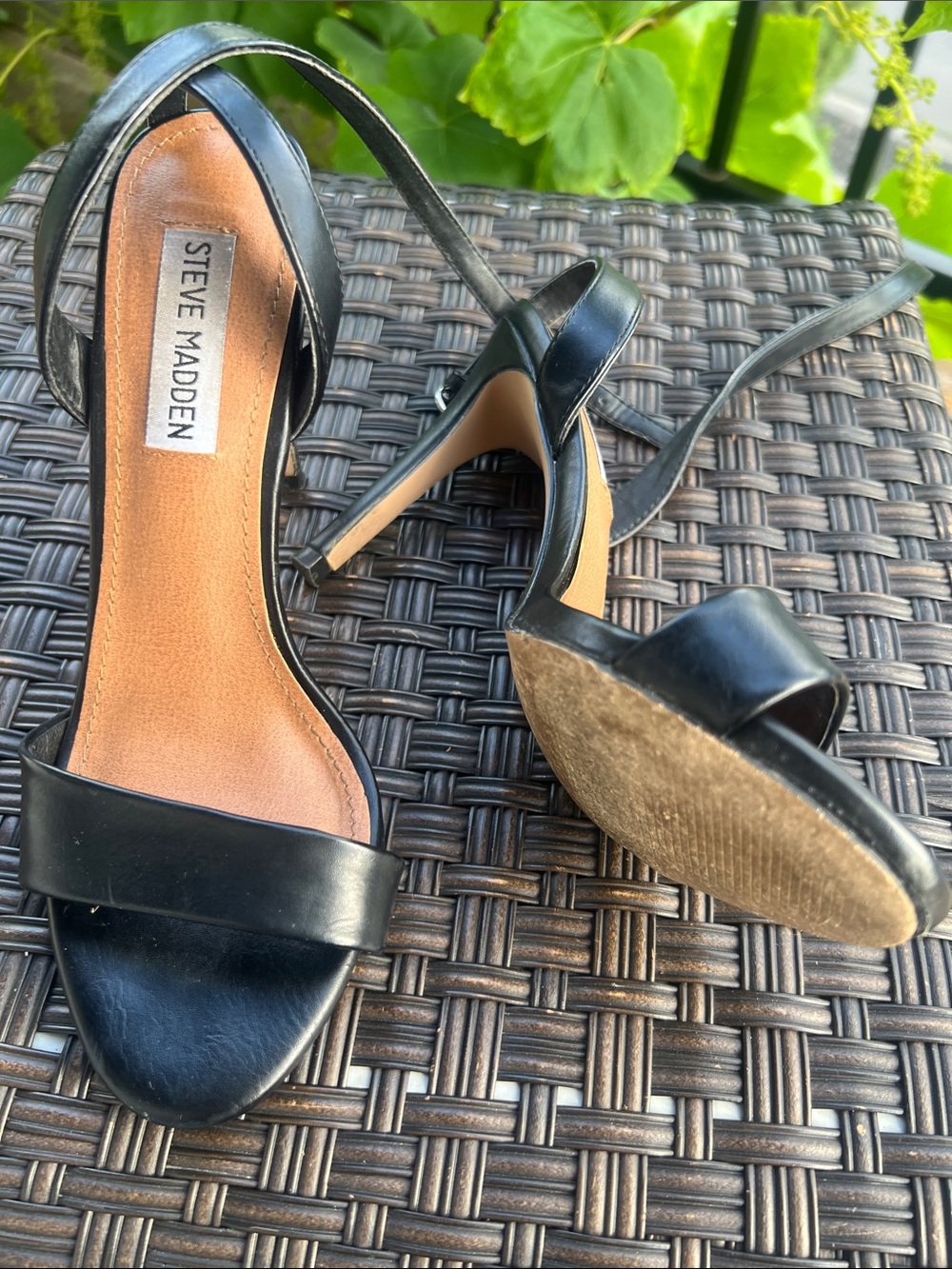 Steve Madden Black Faux Leather Reno Slingback Heels - Picture 10 of 12